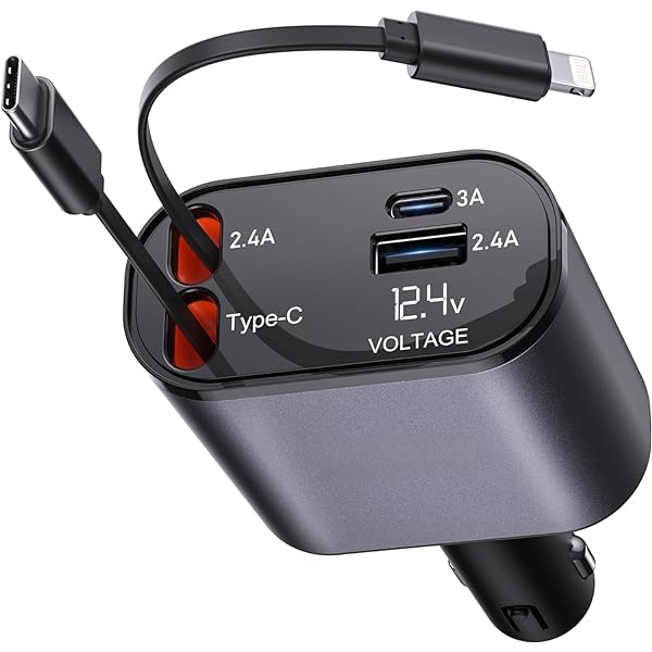 Retractable Car Charger Fast Charging, 4 in 1 Car Fast Charger