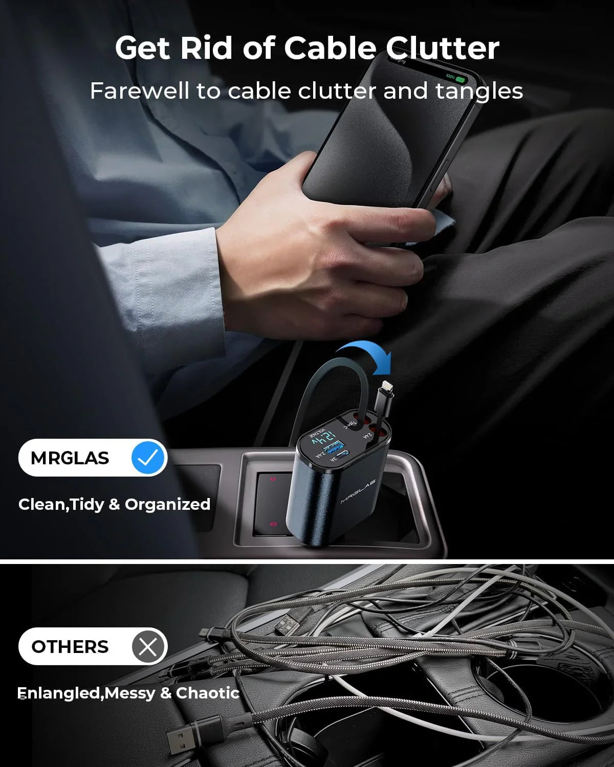 Retractable Car Charger Fast Charging, 4 in 1 Car Fast Charger